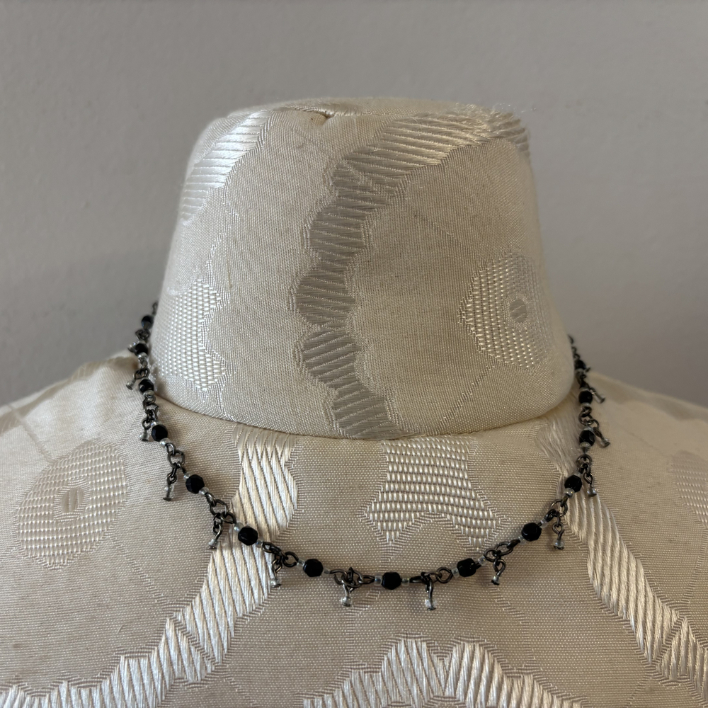 Chain with Black Bead Dangles Necklace Gunmetal Black Tone